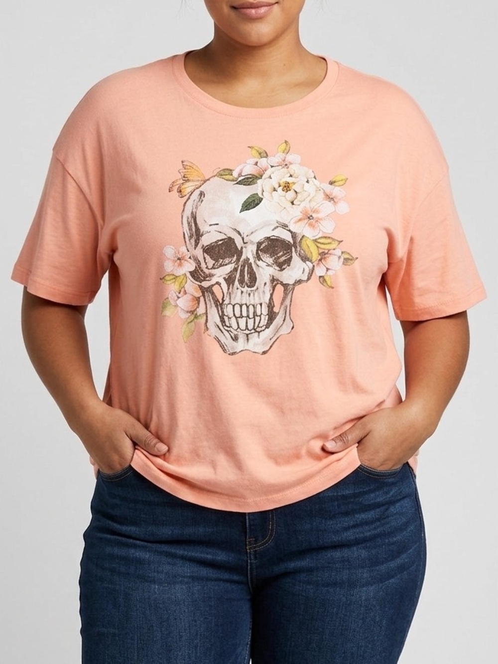 Live Outside The Limits Floral Skull Graphic Tee - XL (Oversized Fit)